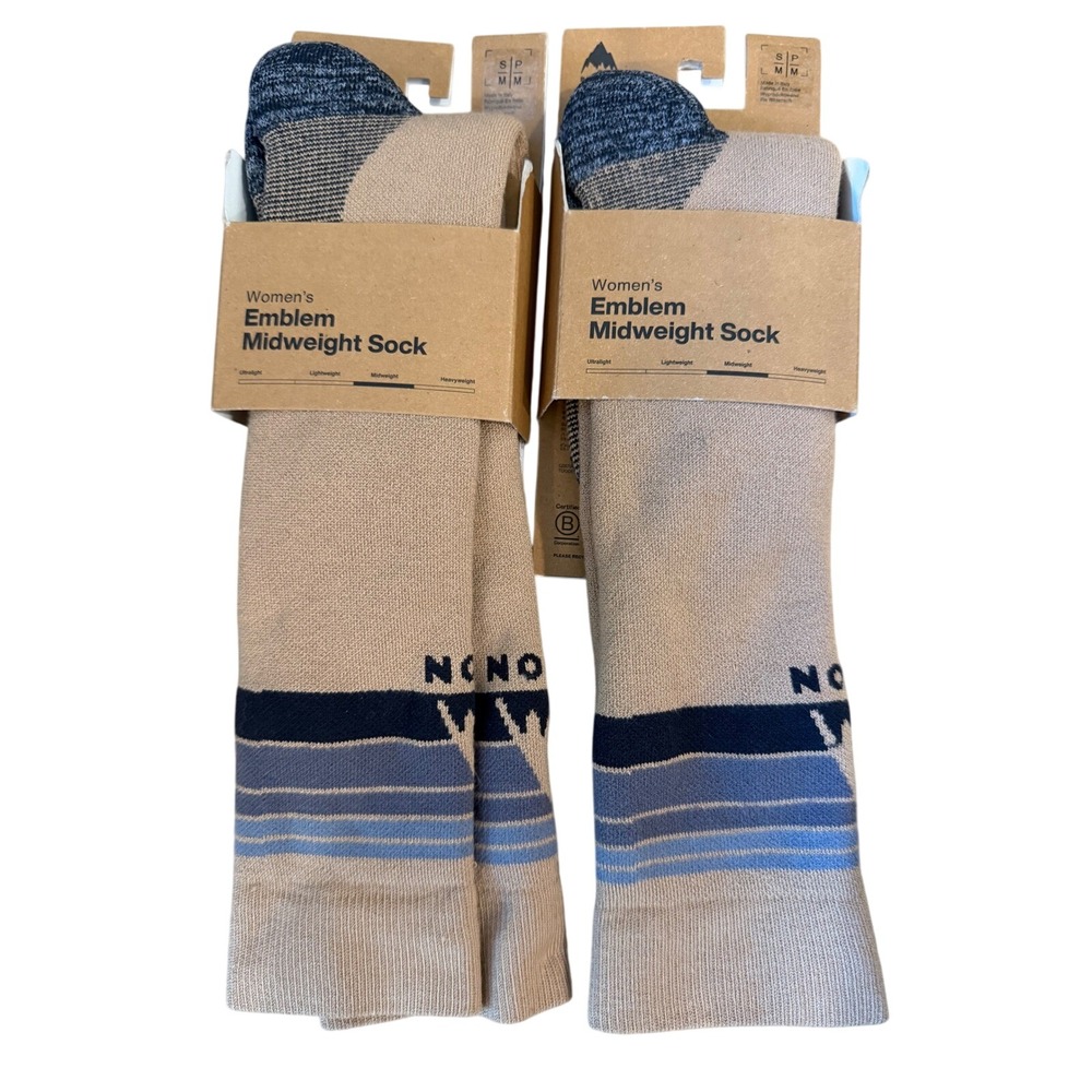 2 Pair Burton Women's Emblem Mid weight Socks snowboard ski taupe S/M NWT